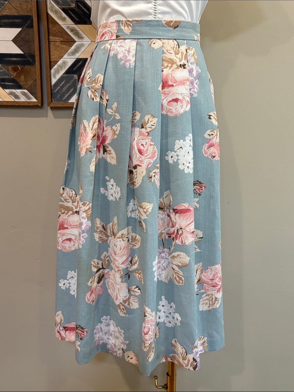 Vintage Koret Blue and Pink Floral Pleated Cottagecore Midi Skirt size 10 - Picture 2 of 12